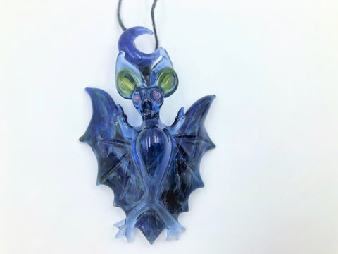 Blue Bat Pendant With Crescent Moon