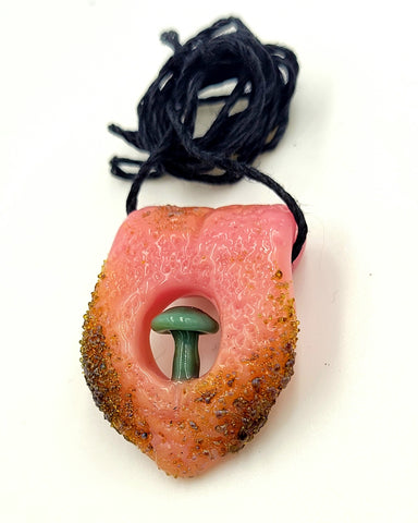 Tongue Pendant - Teal Mossy Mushroom