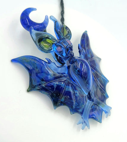 Bat Pendant - Marbled Blue + Moon