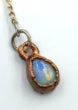 Elf Ear Pendant - Accessorized Opal, Chain, & Crystal in Marbled Brown